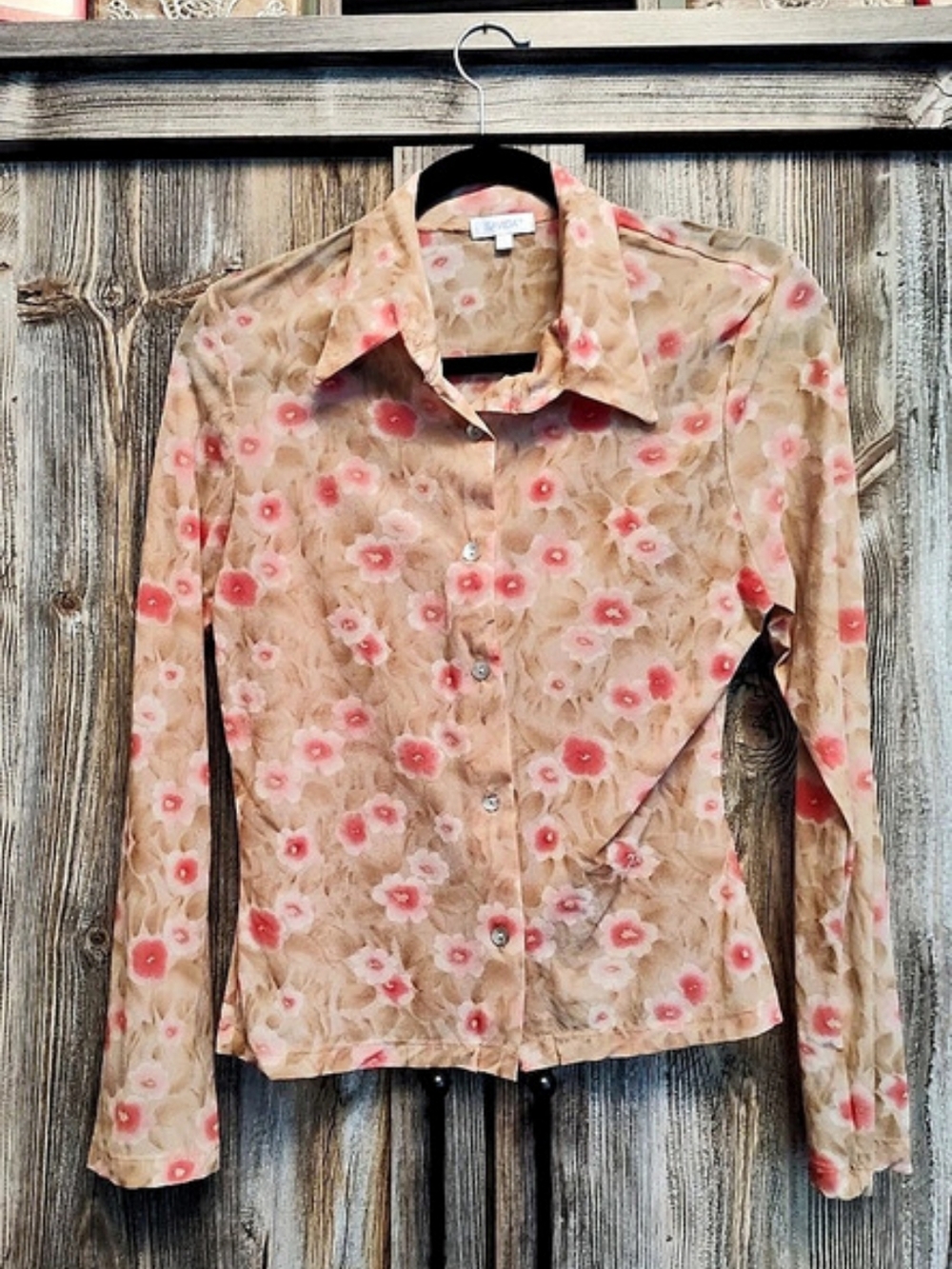 SAVTIDA Floral Button Down Top in Brown & Pink Size Small
